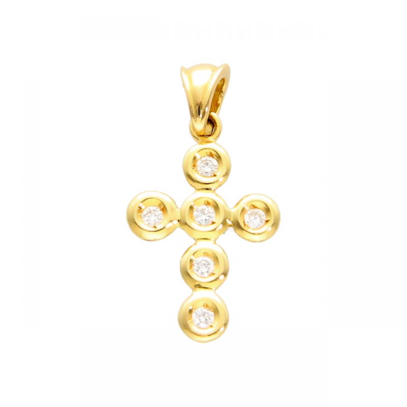 Cross pendant yellow gold with diamonds