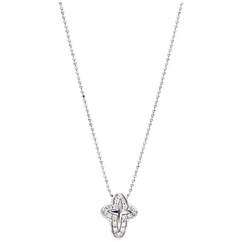 Necklace with cross pendant white gold with diamonds 0.18 ct.