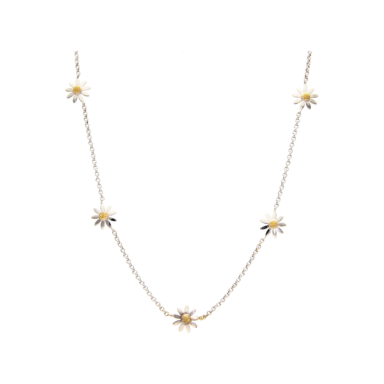 Collana oro bianco e giallo con margherite