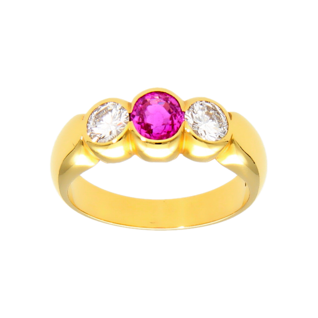 Anillo oro amarillo con rubí y diamantes 0,70 ct.