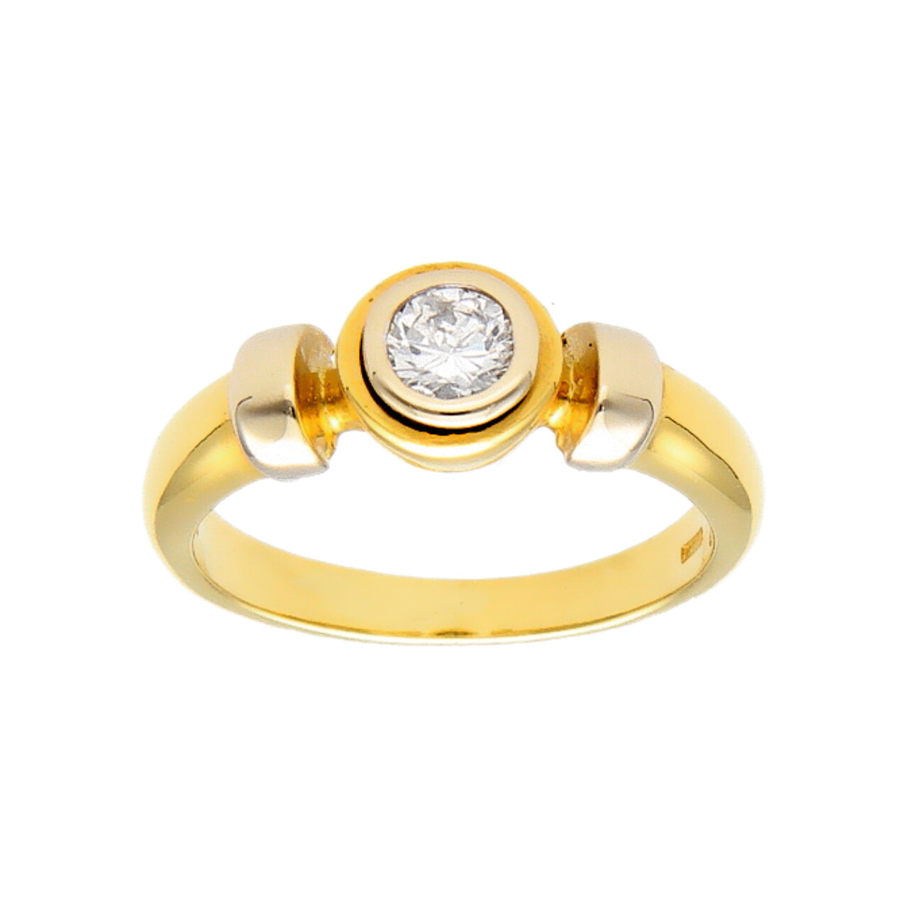 Ringaus Weiß und Gelbgold mit natürlichem Diamant 0,22 ct