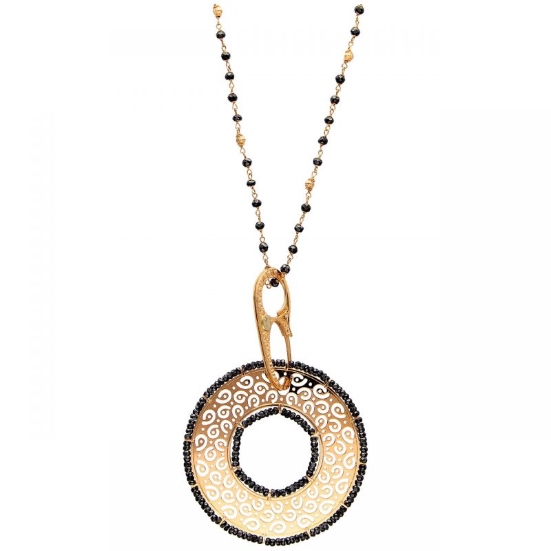 Sun day necklace rose gold with black stones