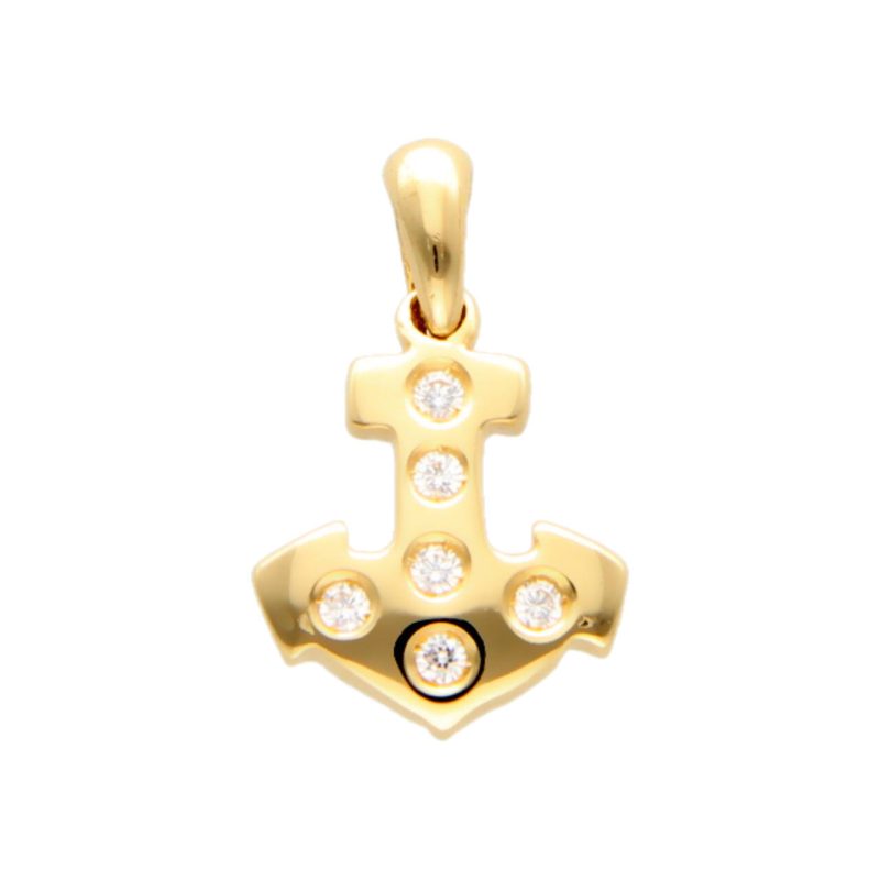 Pendant anchor yellow gold with zircons