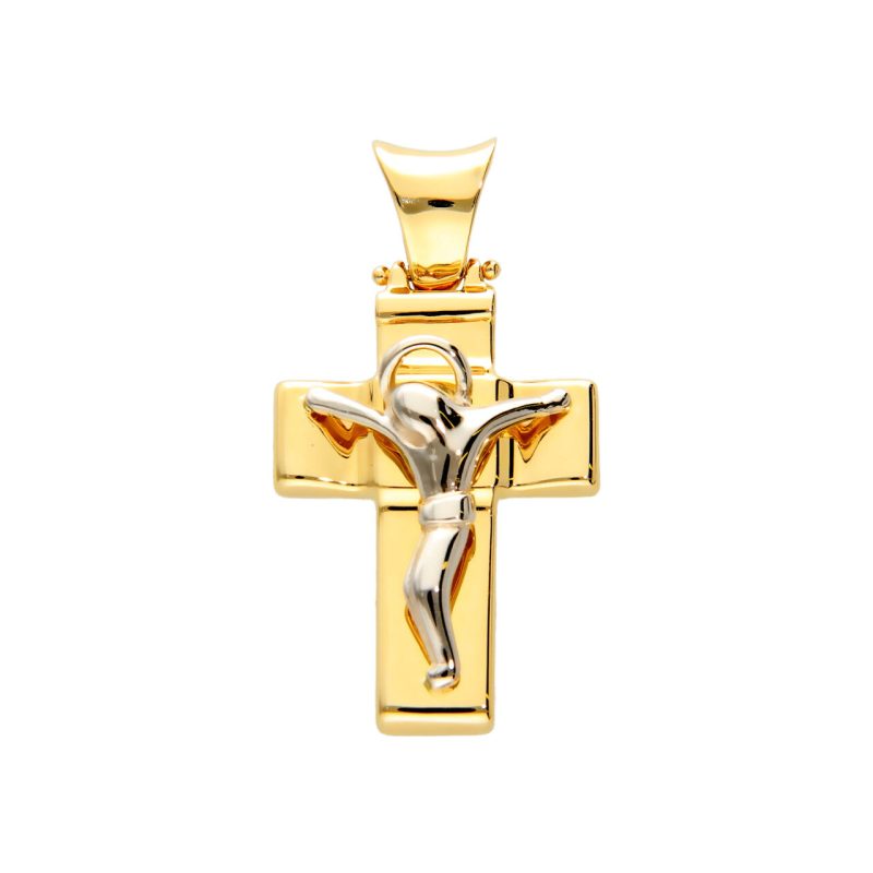 Cross pendant yellow and white gold