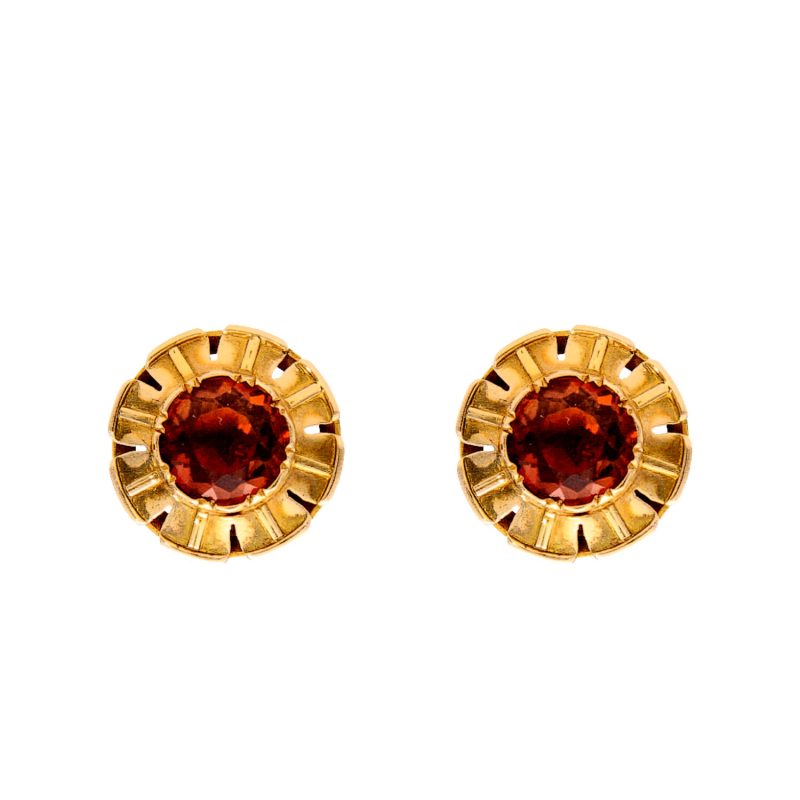 Vintage yellow gold earrings with orange garnets 3.8 ct