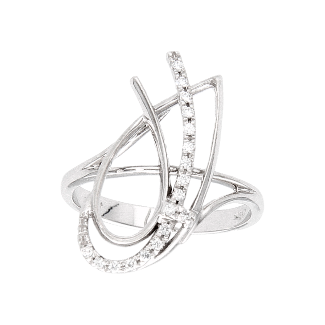 Anello fantasia oro bianco con Zirconi