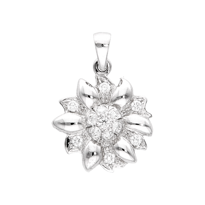 White gold flower pendant with zircons