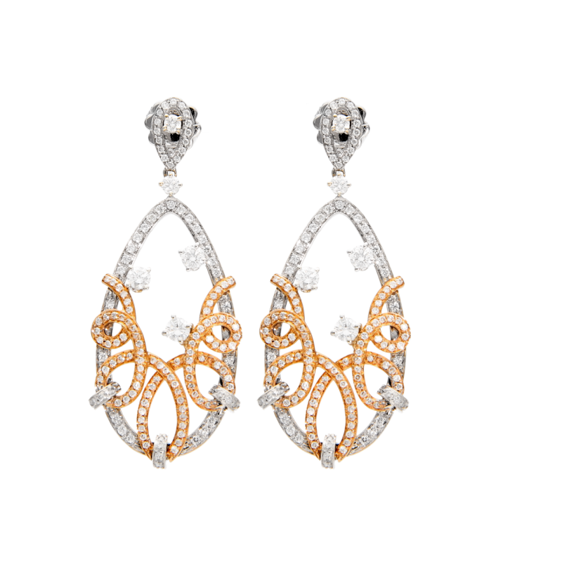 White and rose gold earrings with 2.96 ct diamonds