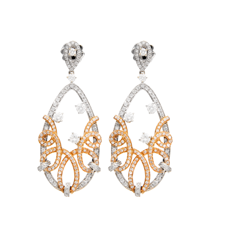 White and rose gold earrings with 2.96 ct diamonds White and rose gold earrings with 2.96 ct diamonds