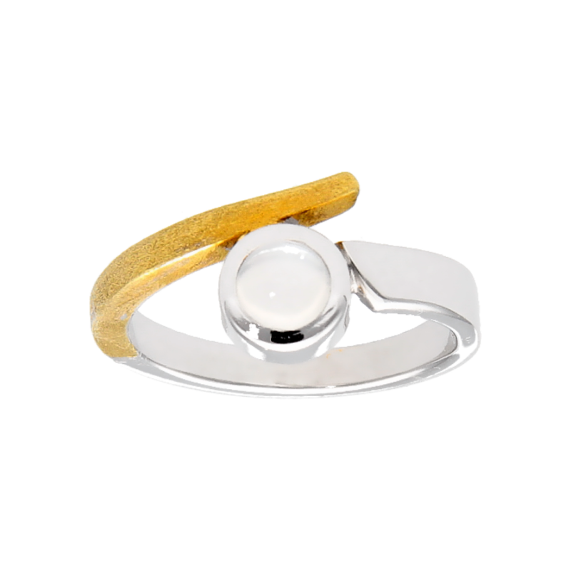 Weiß-und Gelbgold Ring mit Mondstein