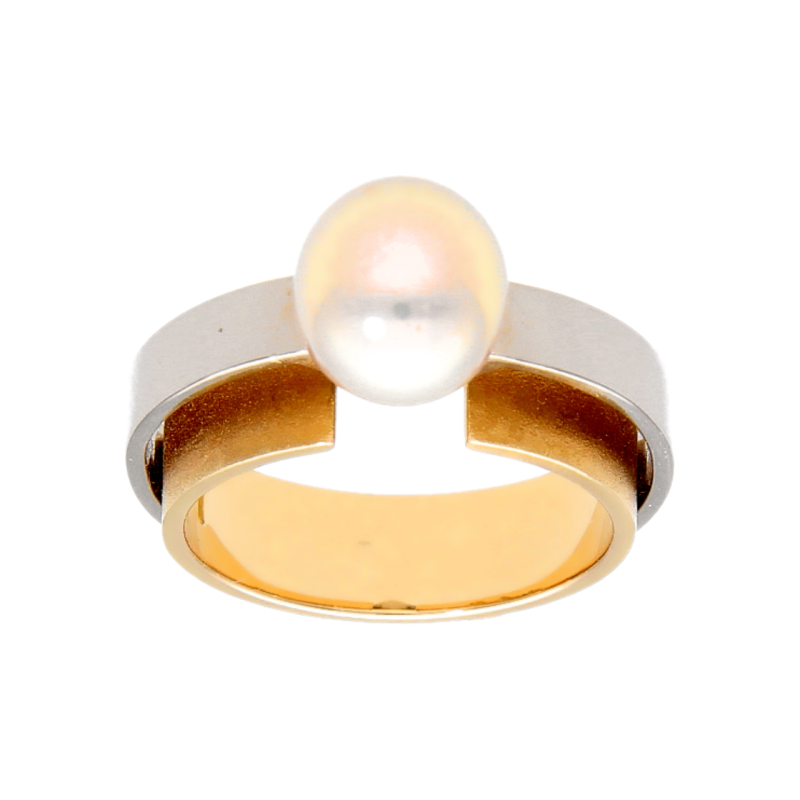 Weiß-und Gelbgold Ring mit Perle