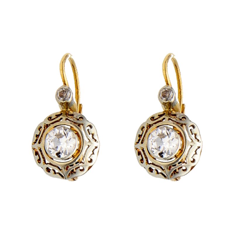 White and yellow gold earrings with diamonds ct 0.44