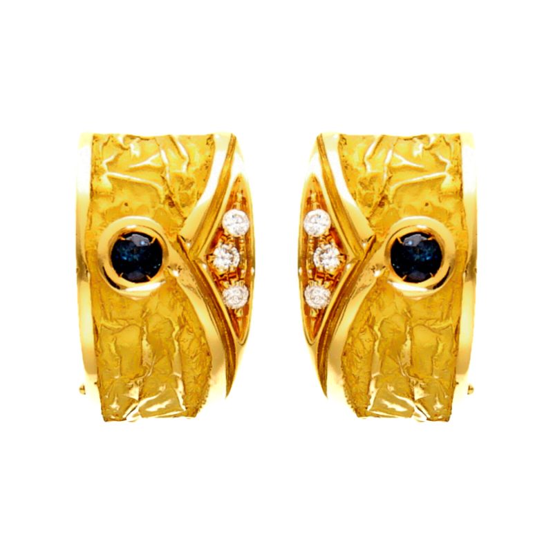 Yellow gold earrings with ct 0.16 sapphires and 0.24 ct diamonds
