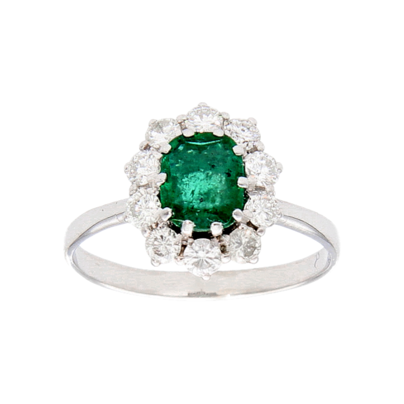 Weißgold Ring mit Smaragd und Diamanten ct 0,60 Clarity VVS1 F /G