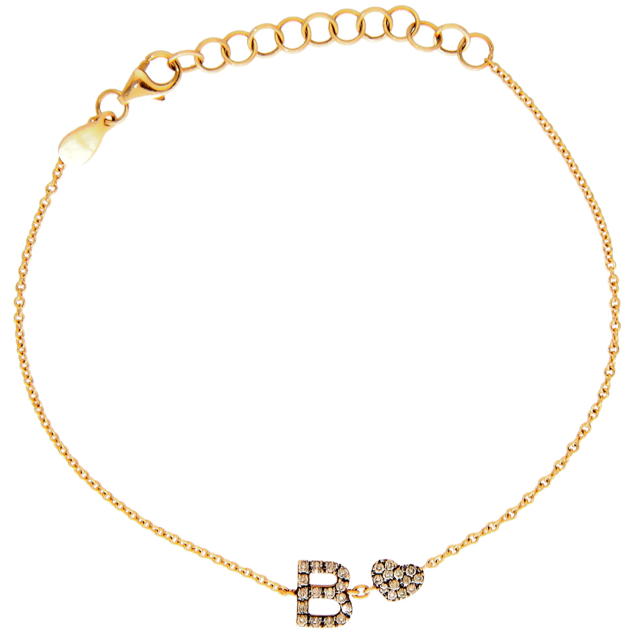 Bracciale oro rosa con lettera e cuore diamantato ct 0,14