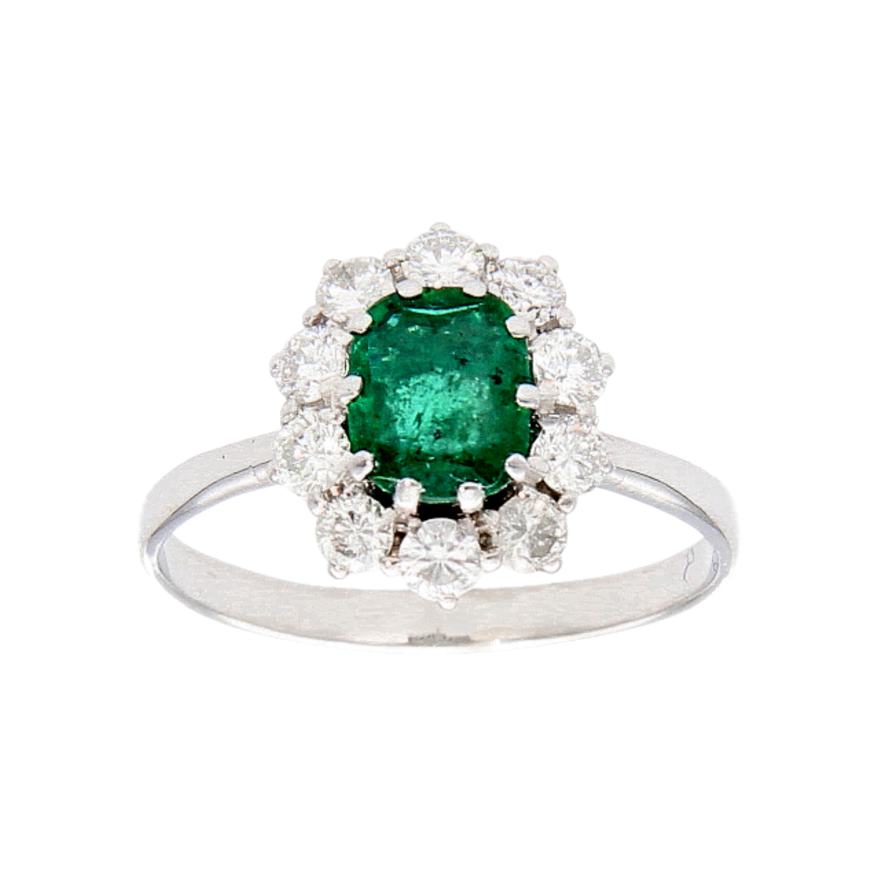 Weißgold Ring mit Smaragd und Diamanten ct 0,60 Clarity VVS1 F /G