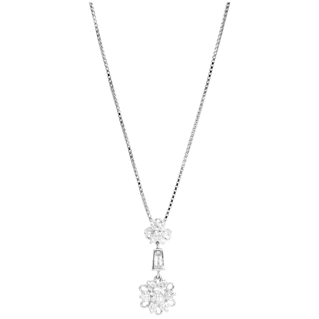 Weißgold-Blumen-Halskette mit Diamanten ct 0,47 Clarity VVS1 Color F