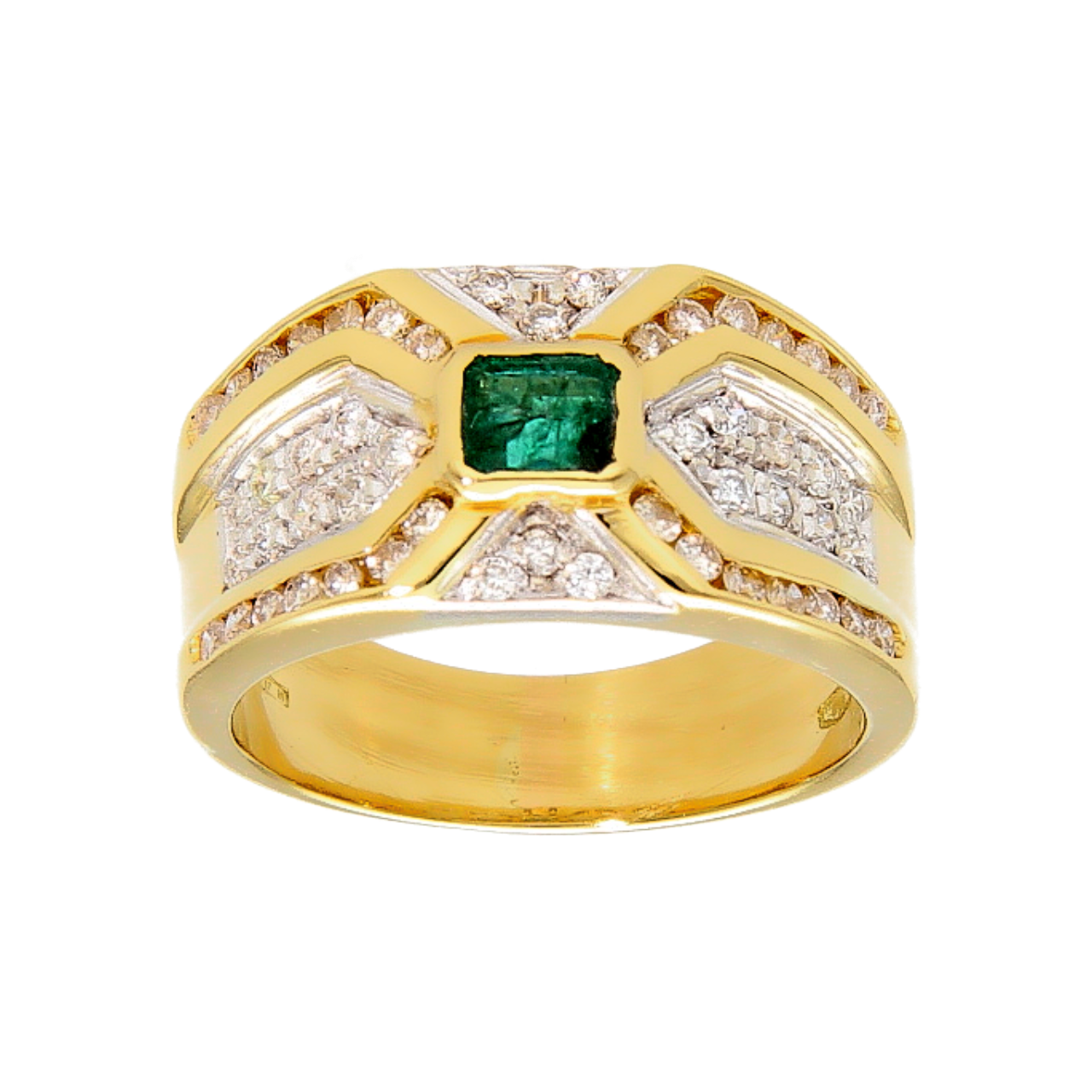 Gelbgold Ring mit Smaragd ct 1,04 und Diamanten