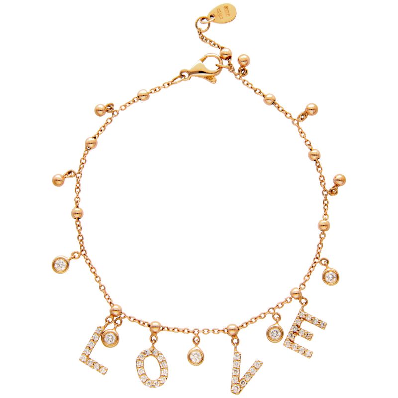 LOVE Rosègold Armband mit Charms und Diamanten 0,76 ct