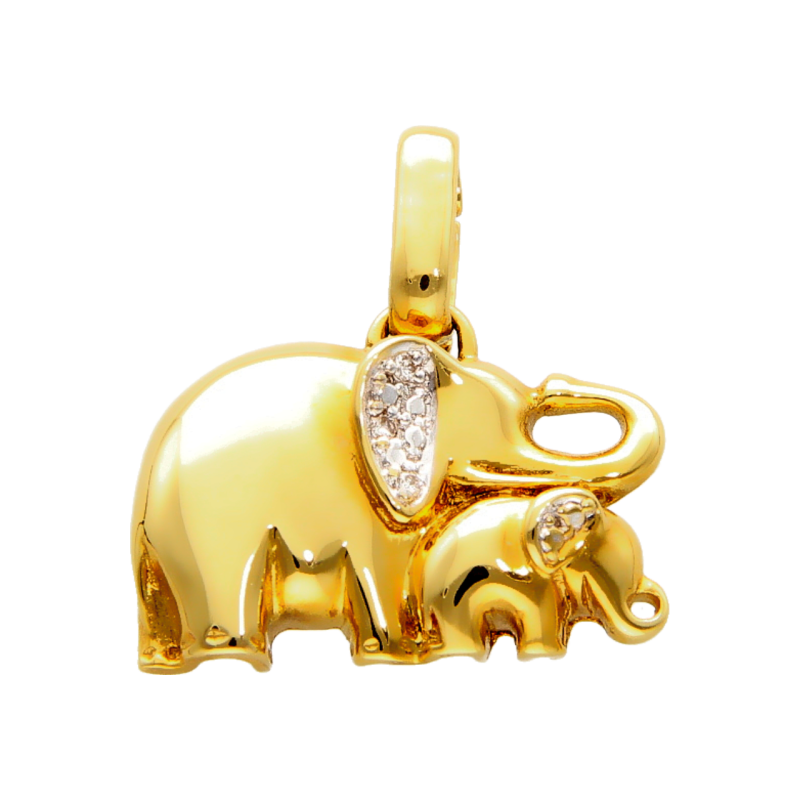 Elephant pendant yellow gold with diamonds 0.06 ct