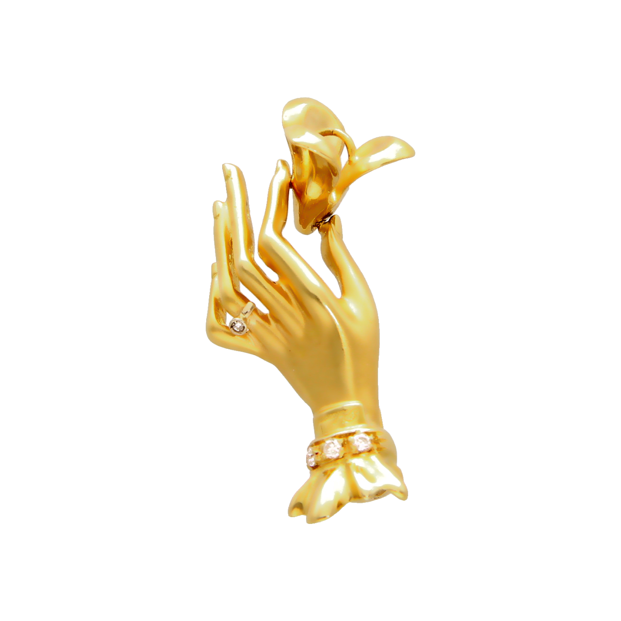 Hand Anhänger mit Blume aus Gelbgold mit Diamanten 0,09 ct