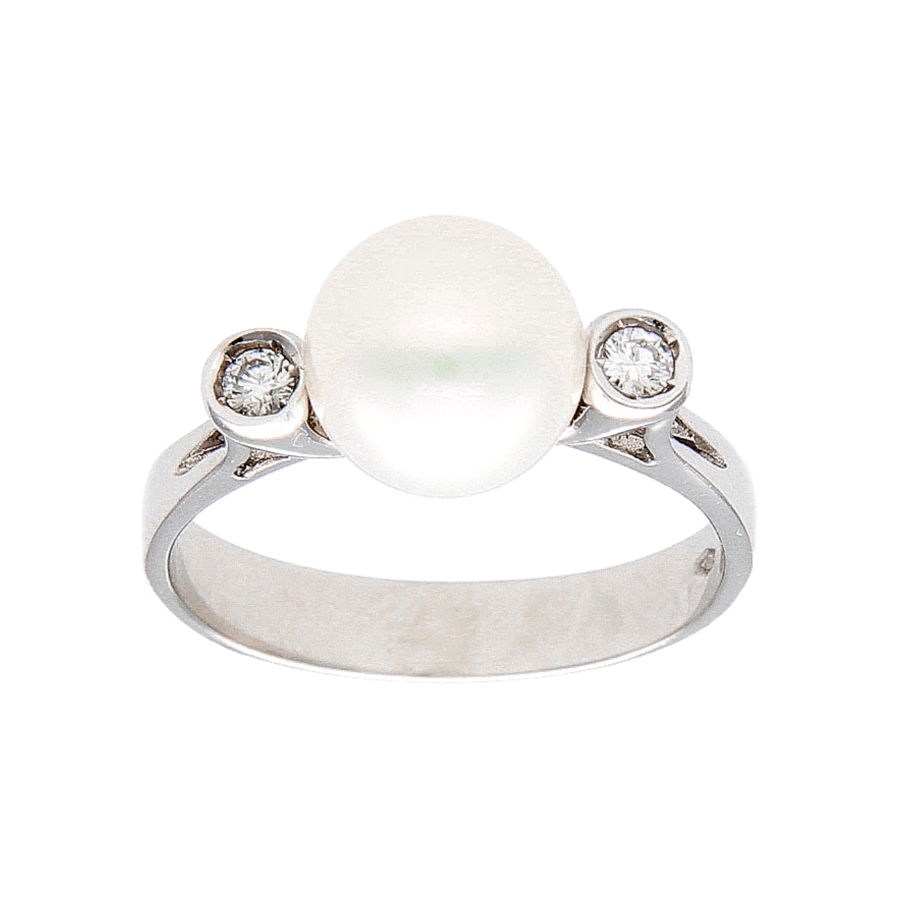 Anello oro bianco con Perla e Diamanti ct 0,16