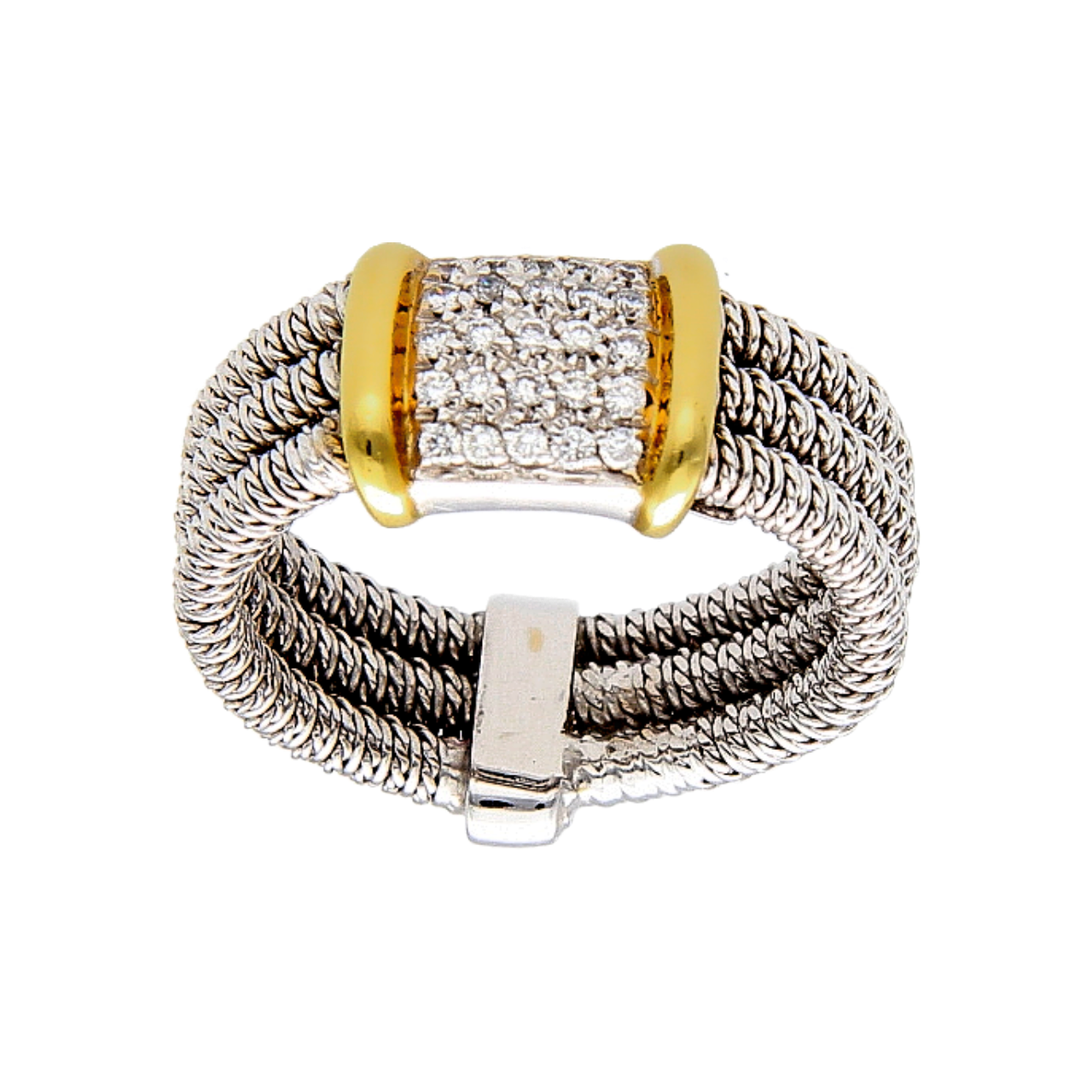 Anello fascia dueori con pavè di Diamanti ct 0,30