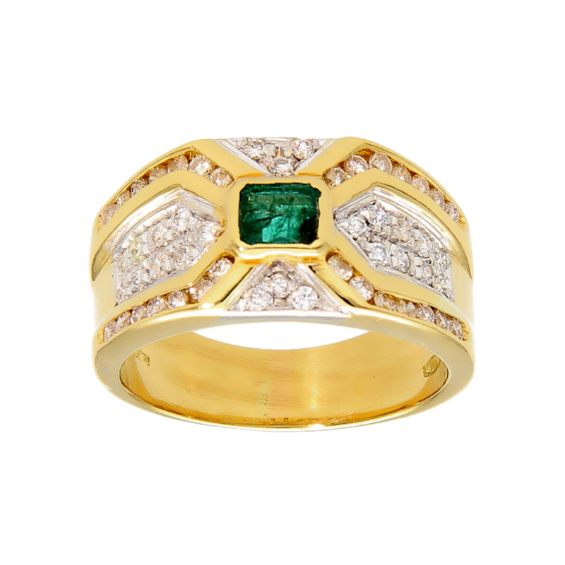 Anello fascia oro giallo con Smeraldo ct 1,04 e Diamanti Clarity VVS2 Color J