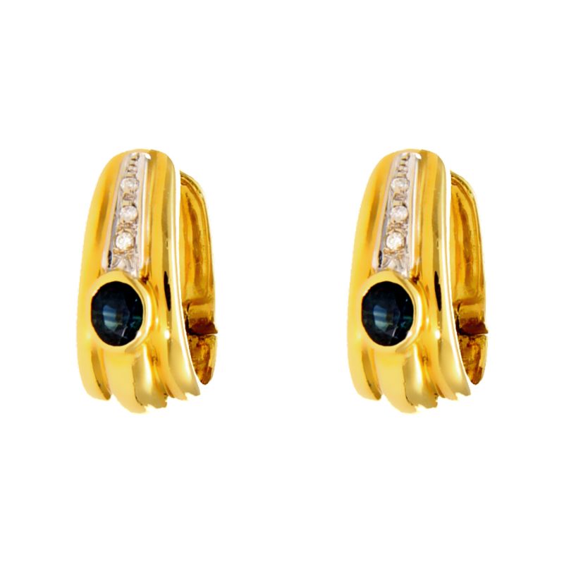 Orecchini oro giallo e bianco con Zaffiro e Diamanti ct 0,06