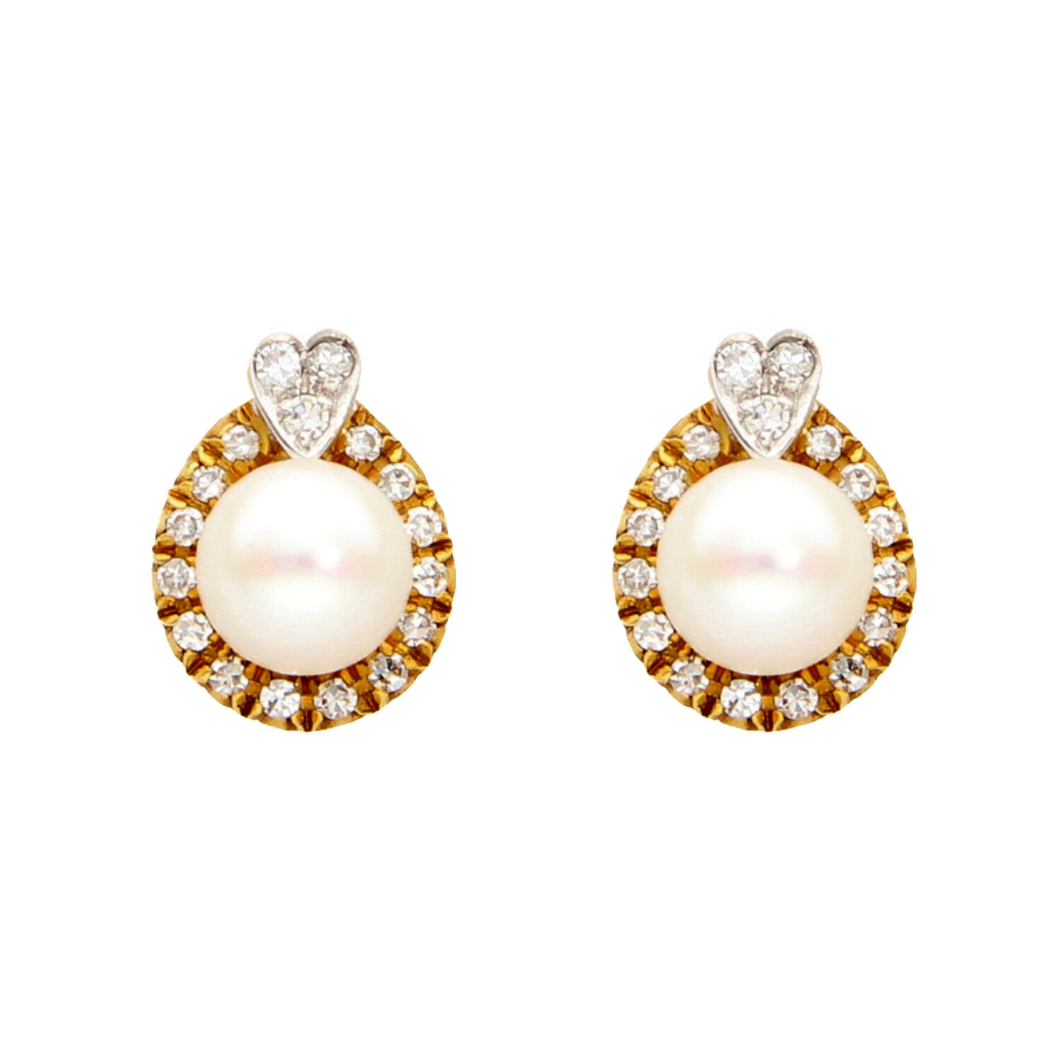 Orecchini oro bianco e giallo con Perle e Diamanti ct 0,34