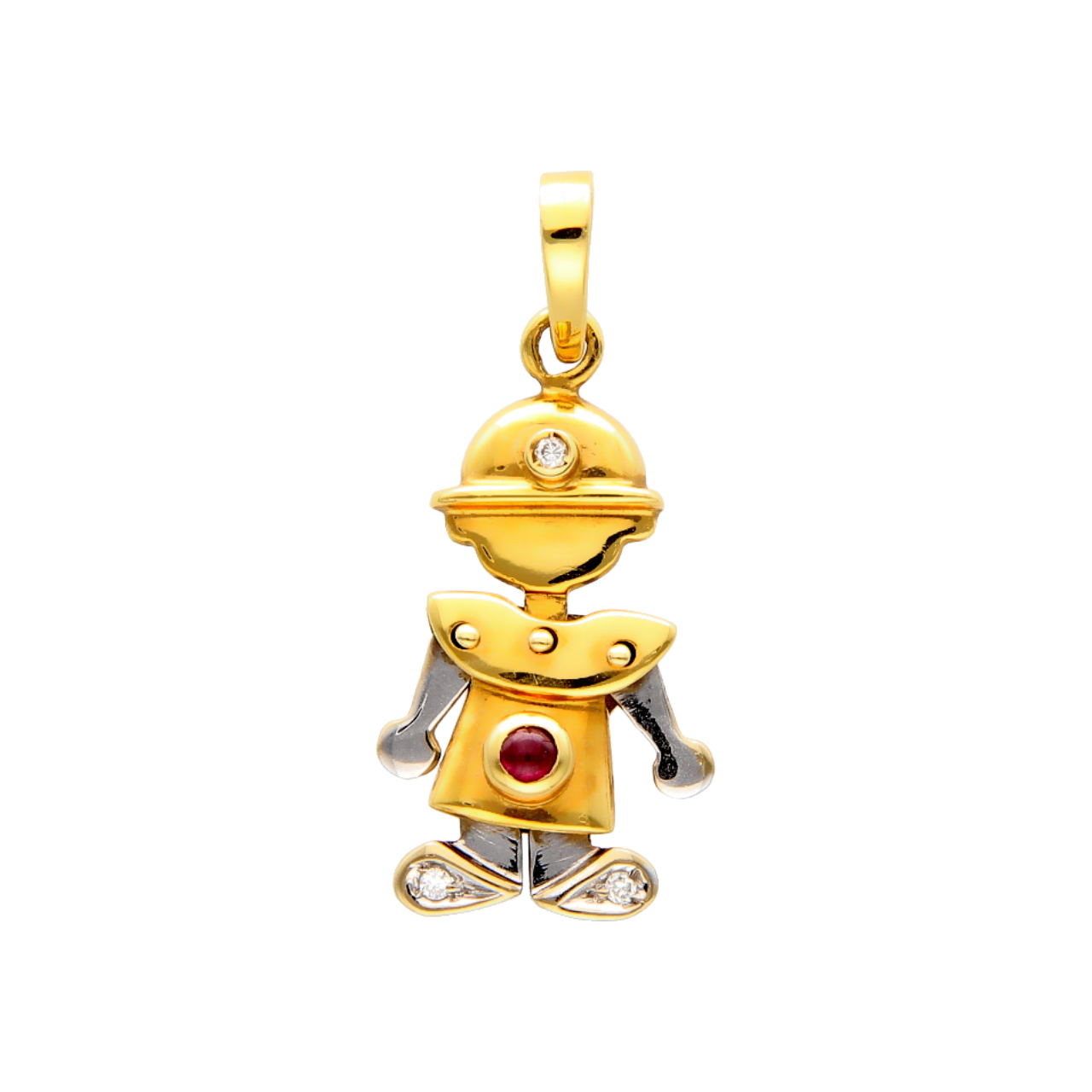 Colgante marioneta de oro blanco y amarillo con diamante ct. 0.03
