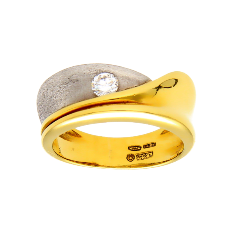 Gelb und Weißgold Ring mit Diamant ct 0,10
