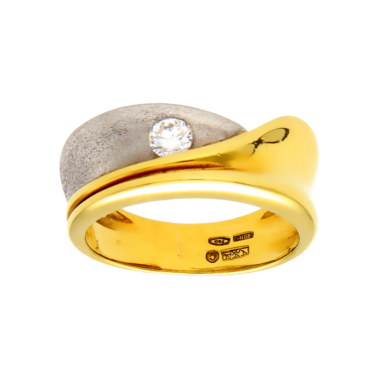 Gelb und Weißgold Ring mit Diamant ct 0,10