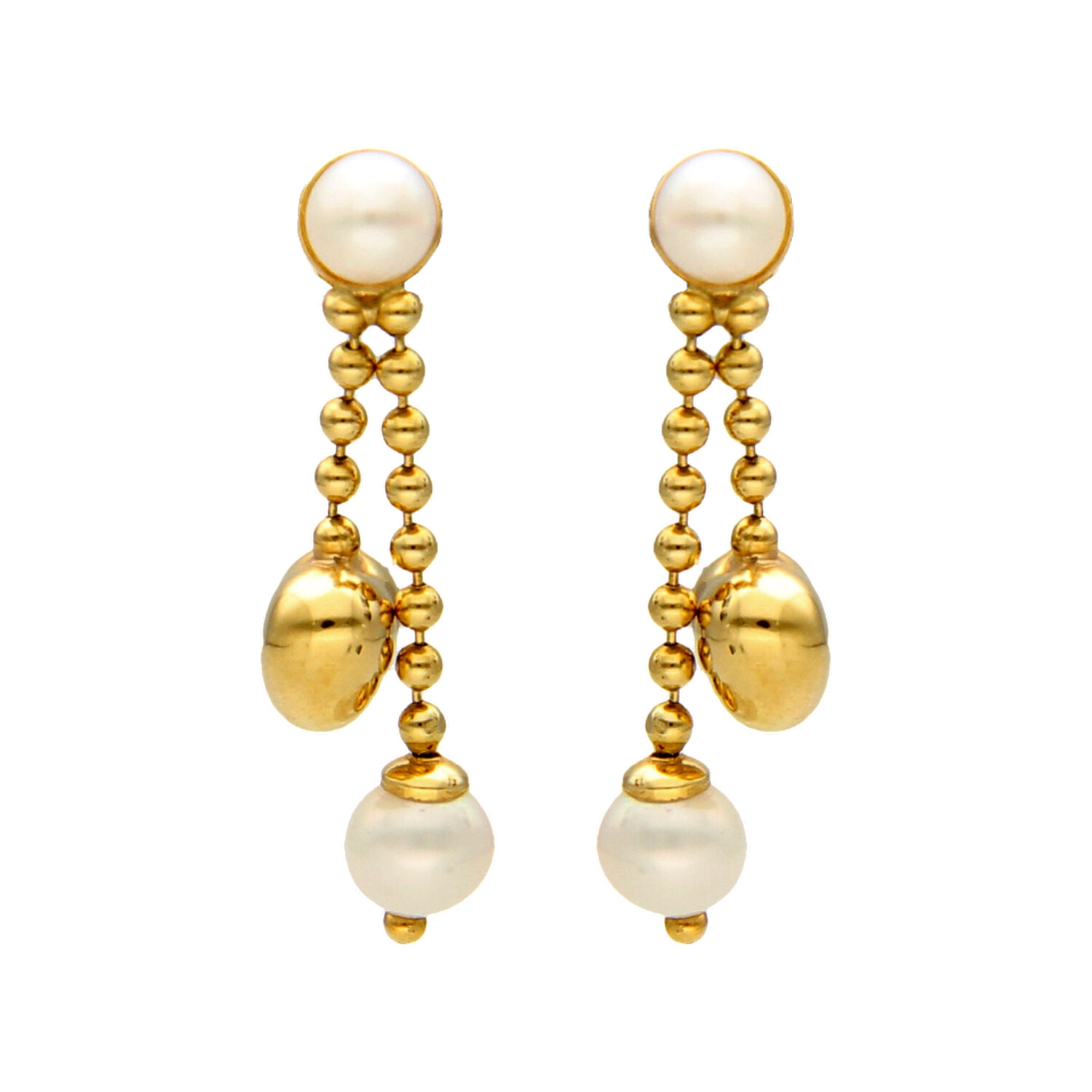Coppia orecchini pendenti oro giallo con perle e cuori