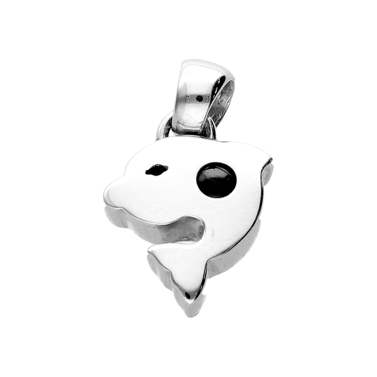 White gold dolphin pendant with black stone