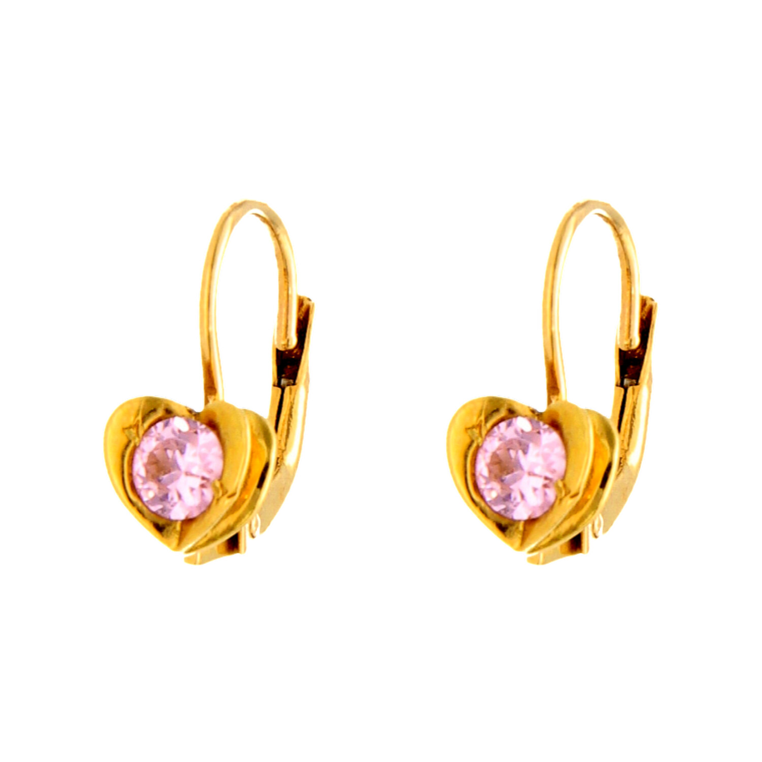 Yellow gold earrings with pink zircons