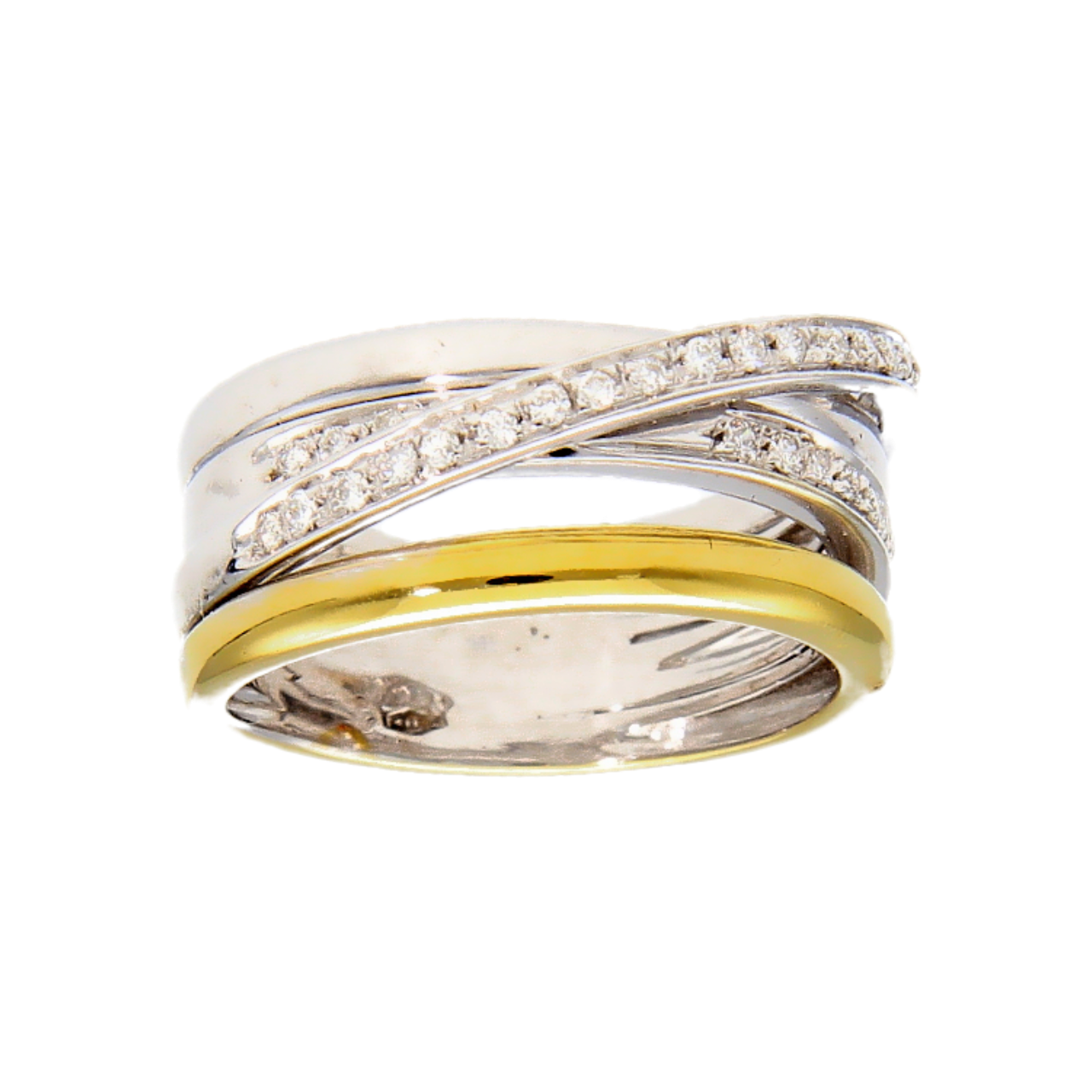 Gelb und Weißgold Ring mit Diamanten ct. 0.42 VVS1 Farbe F.