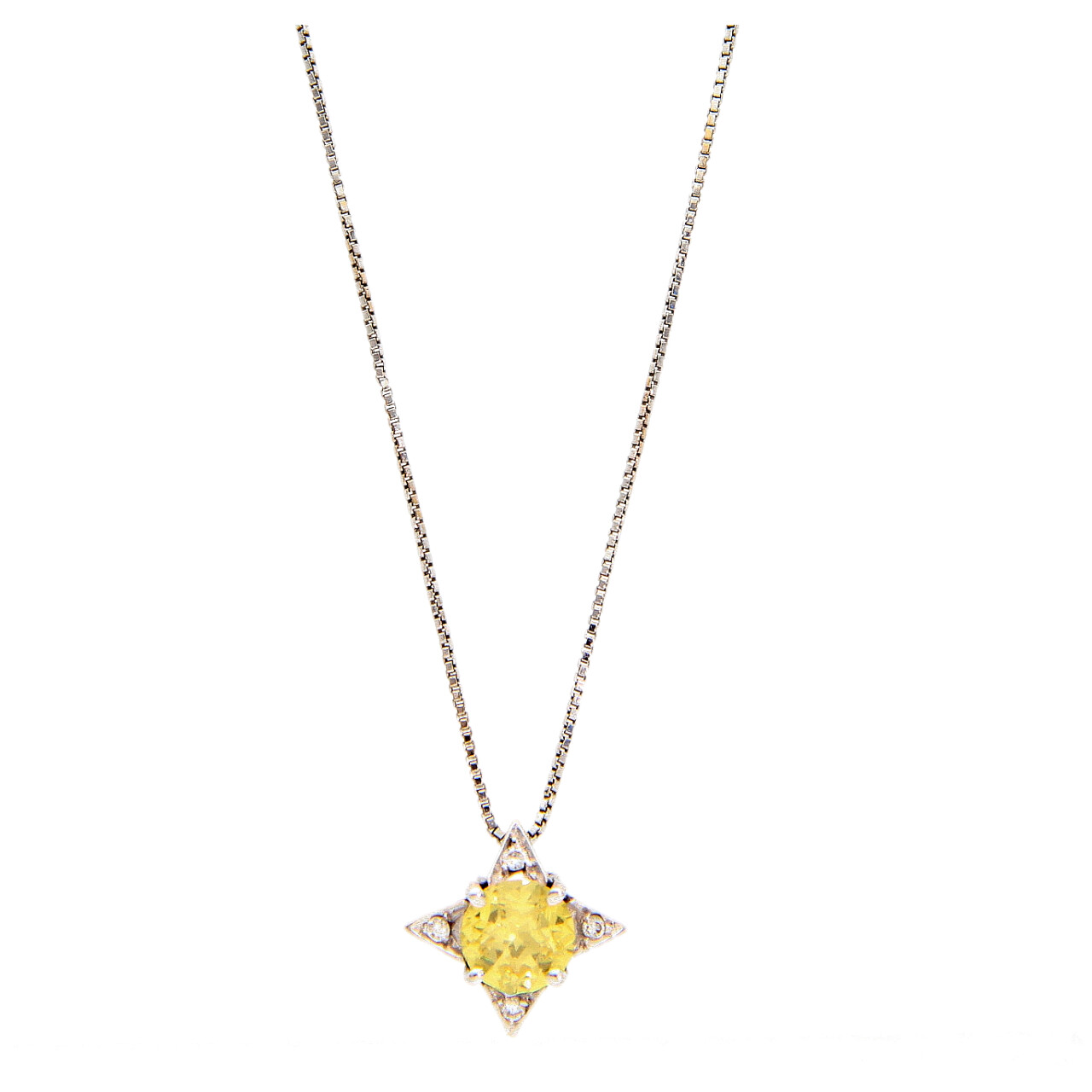 Collana oro bianco con ciondolo a stella di Topazio citrino e Diamanti
