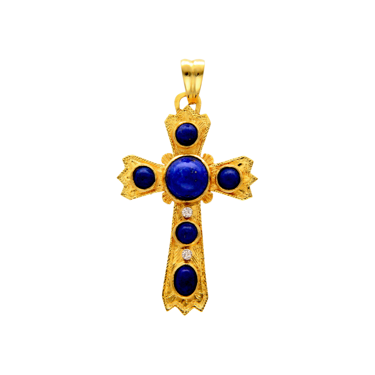 Colgante cruz de oro amarillo con Lapislázuli