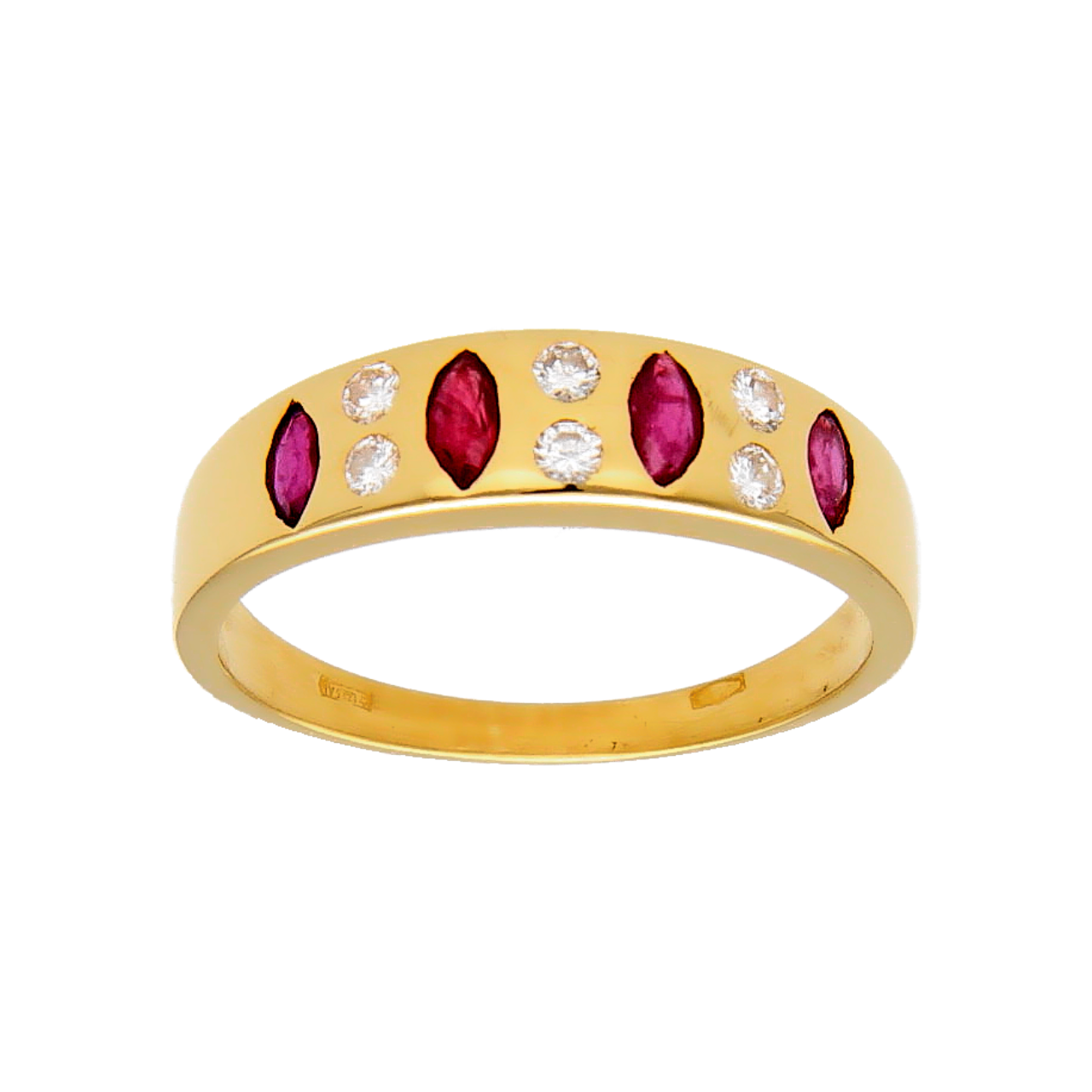 Yellow gold ring with rubies and diamonds 0.30 ct.