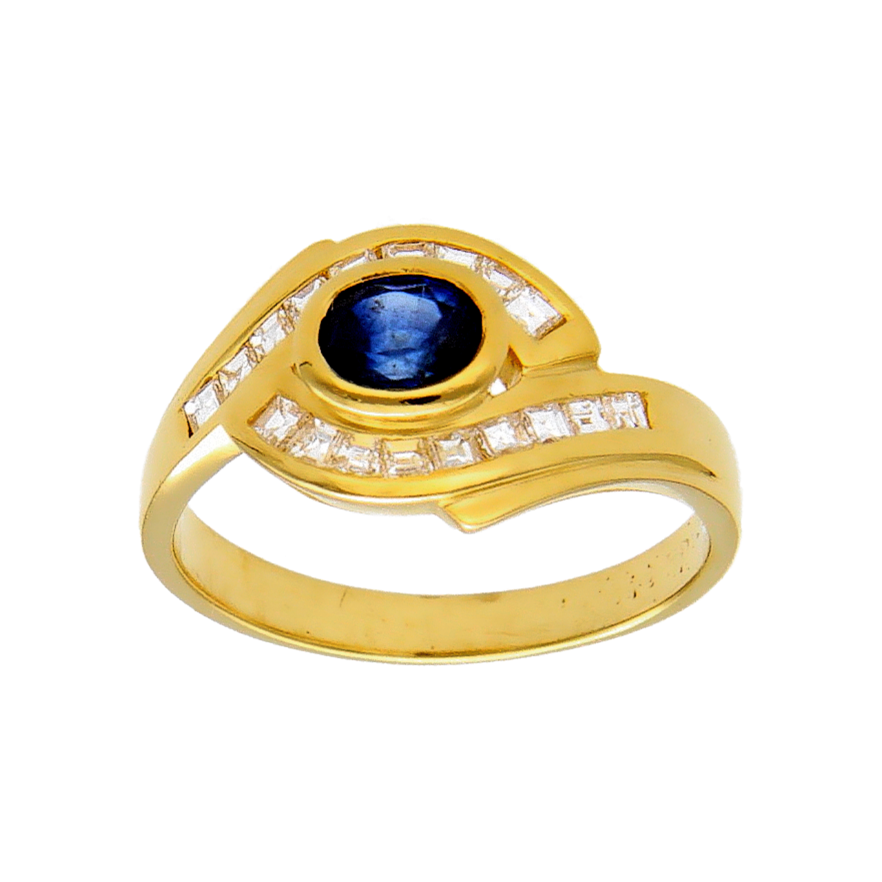 Yellow gold ring with sapphire 0.30 ct. and diamonds 0.36 ct.