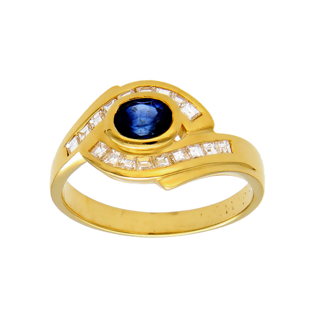 Anillo de oro amarillo con zafiro 0.30 ct. y diamantes 0.36 ct.