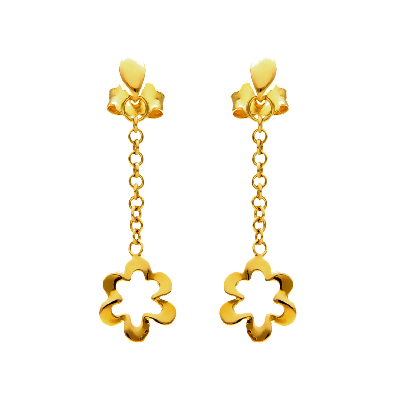 Coppia orecchini pendenti oro giallo con fiore