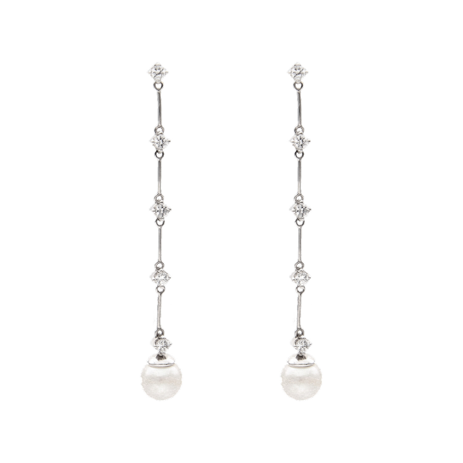 Earrings white gold with pearls and zircons