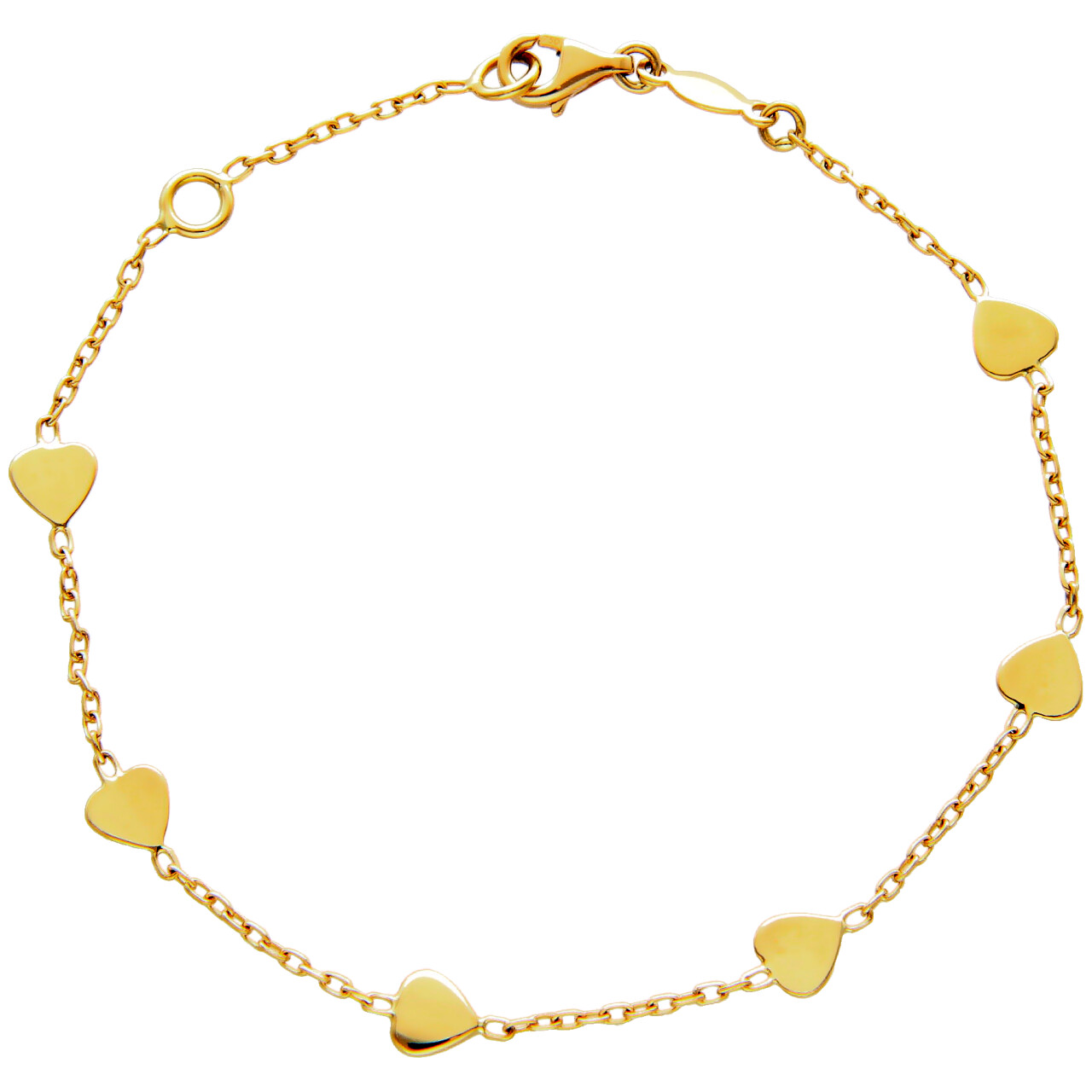 Yellow gold bracelet with hearts 16+2 cm