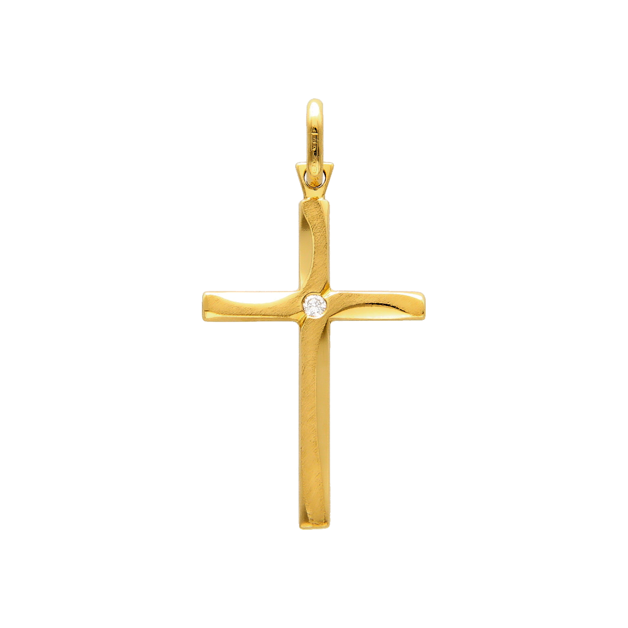 Yellow gold cross pendant with 0.05 ct. diamond