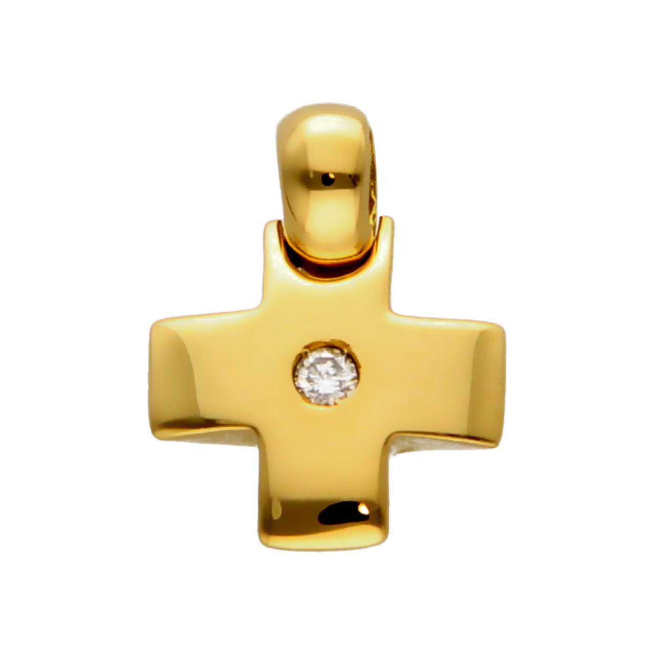 Yellow gold cross pendant with 0.04 ct. diamond