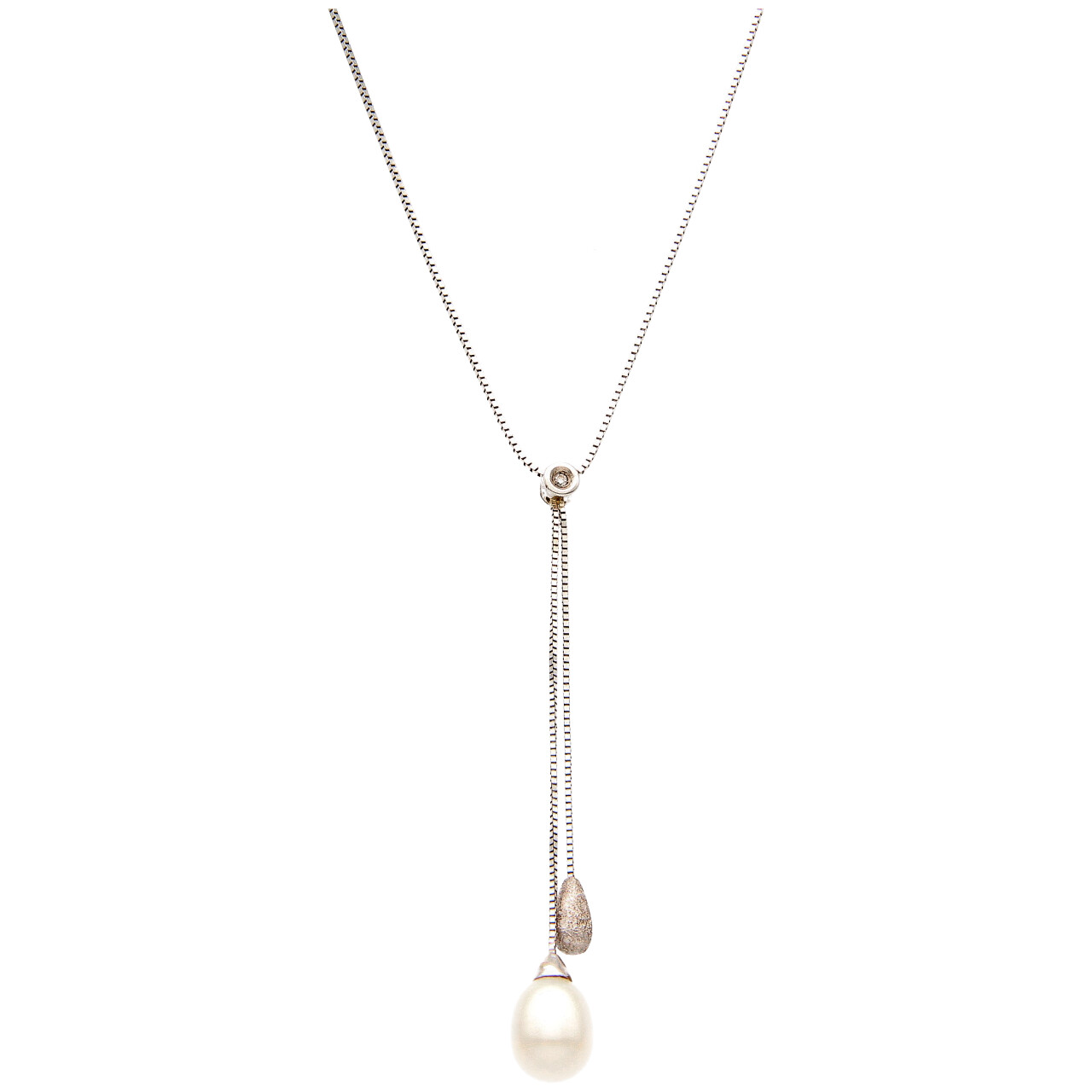 Cadena de oro blanco con perla y diamante 0,01 ct.