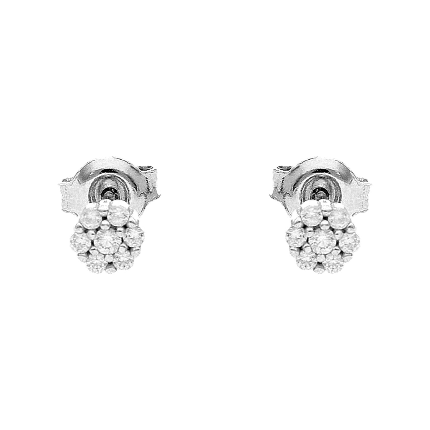White gold flower earrings with zircons