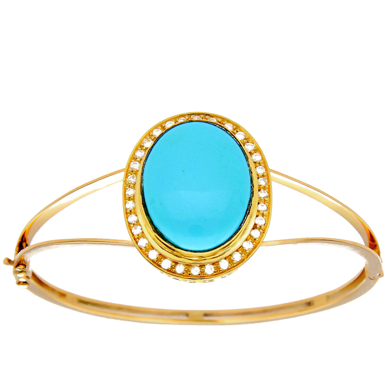 Rigid yellow gold bracelet with turquoise and diamonds ct. 0.96color G Clarity VVS1